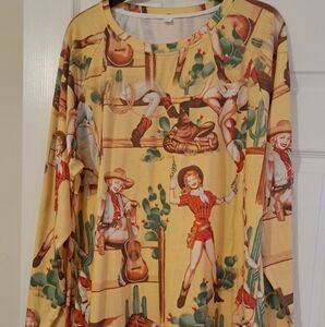 Vintage Pin Up COWGIRLS Long Sleeve Pullover